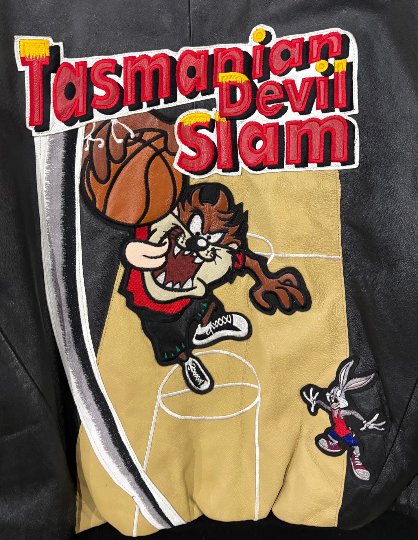Vintage 90's Looney Tunes Taz Devil Basketball Leather Jacket