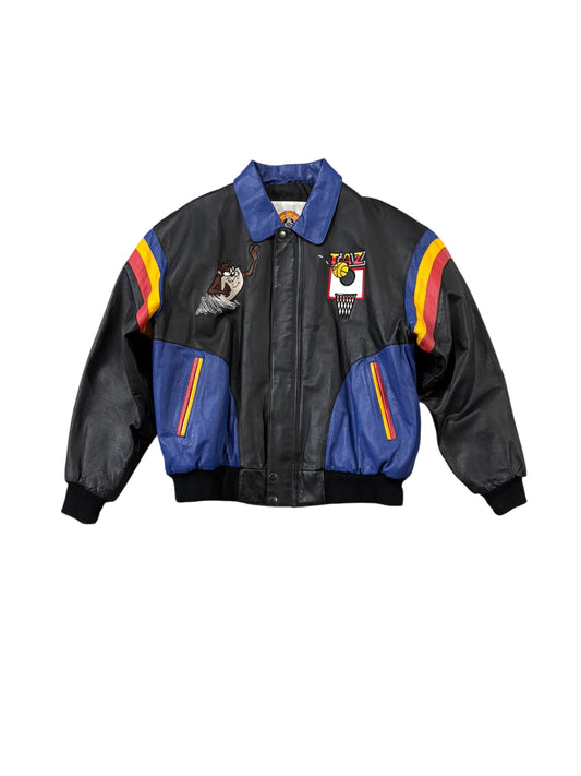 Vintage 90's Looney Tunes Taz Devil Basketball Leather Jacket