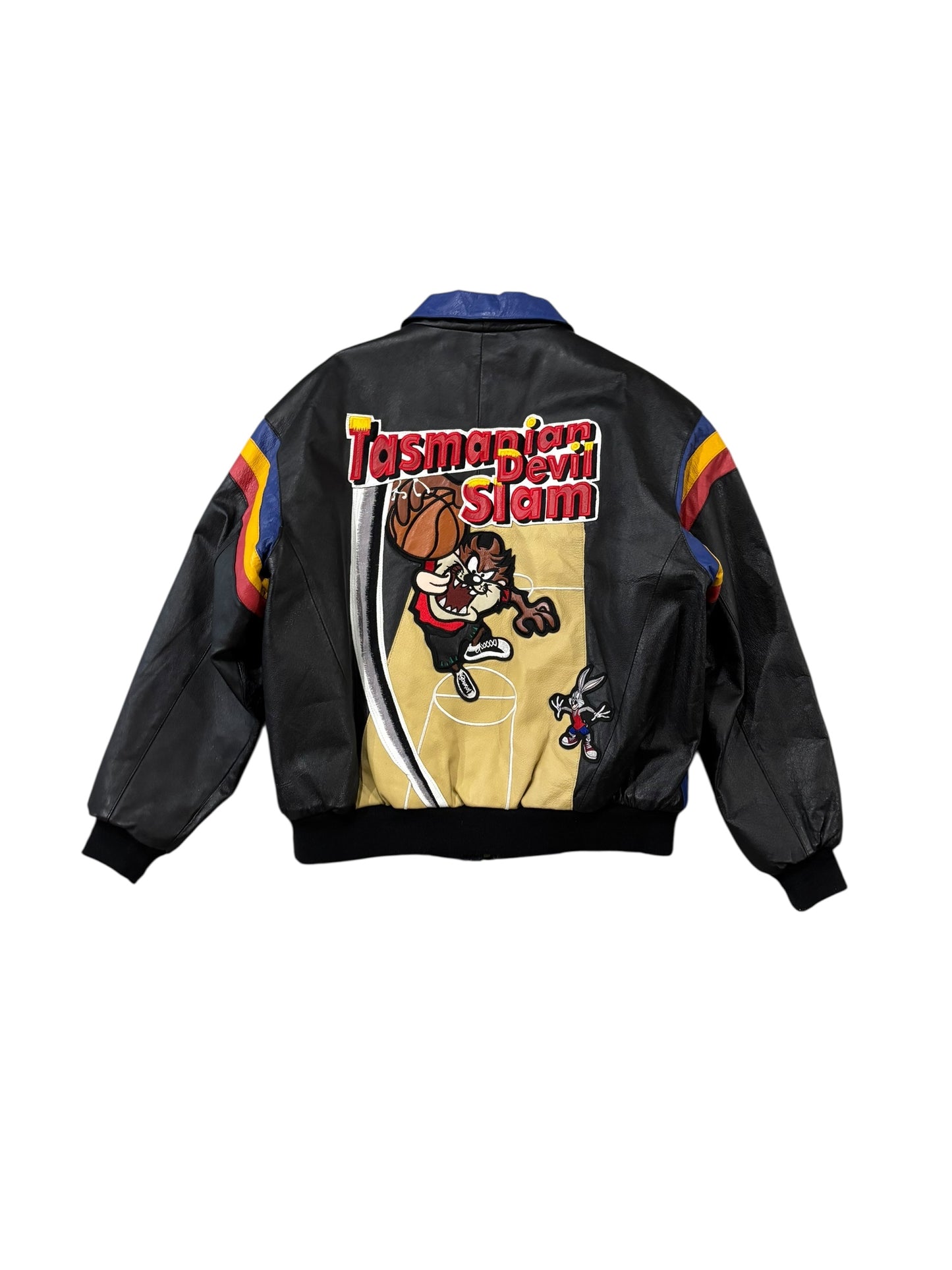 Vintage 90's Looney Tunes Taz Devil Basketball Leather Jacket