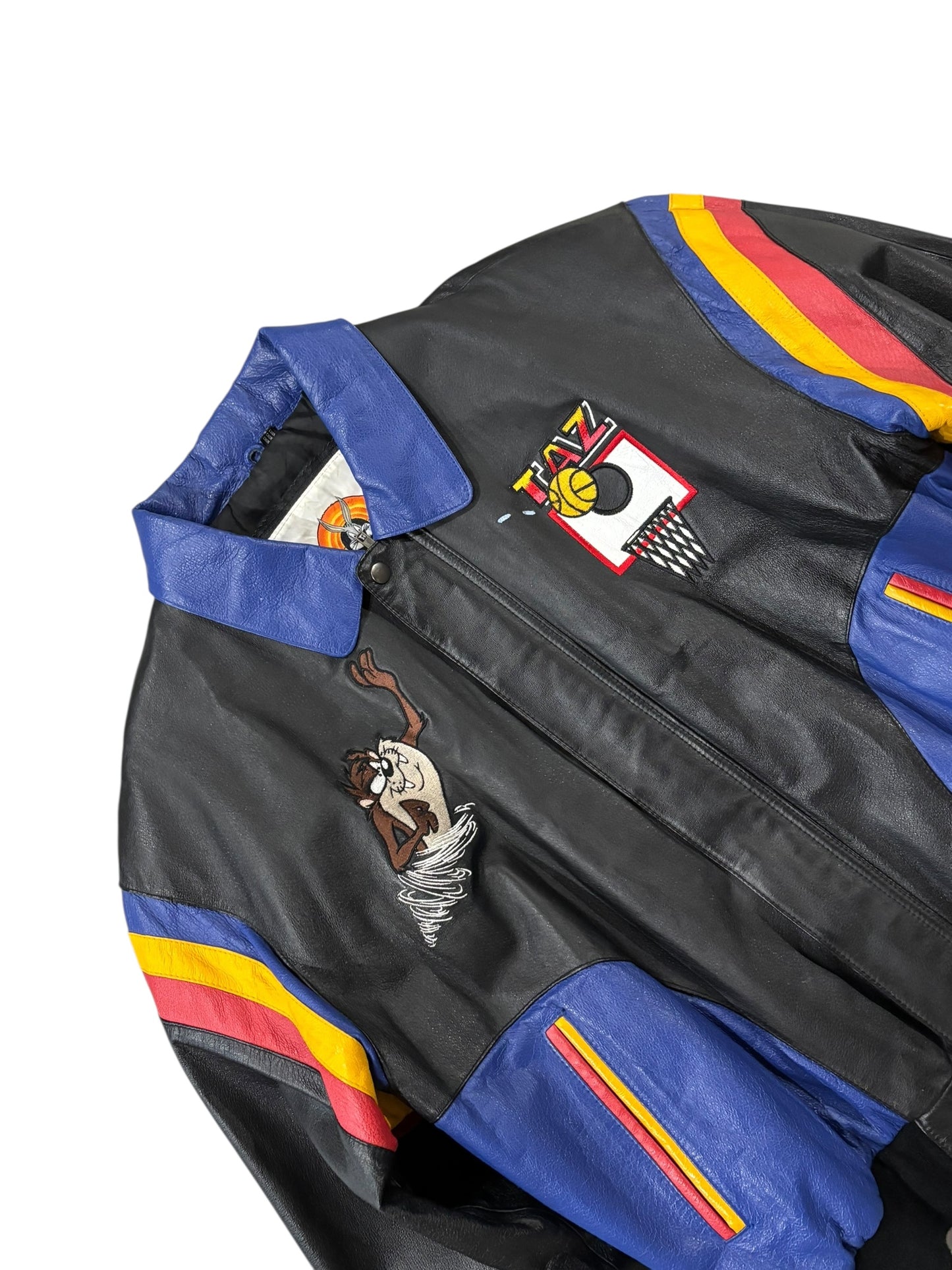 Vintage 90's Looney Tunes Taz Devil Basketball Leather Jacket