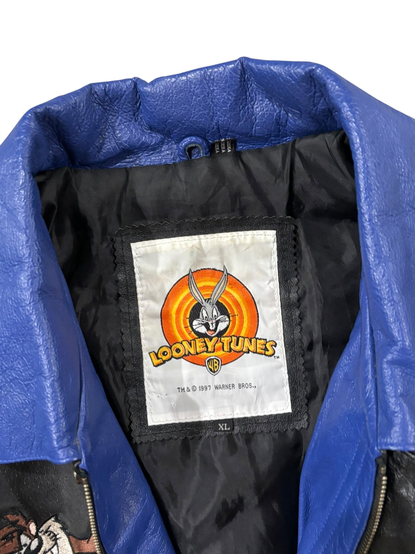 Vintage 90's Looney Tunes Taz Devil Basketball Leather Jacket