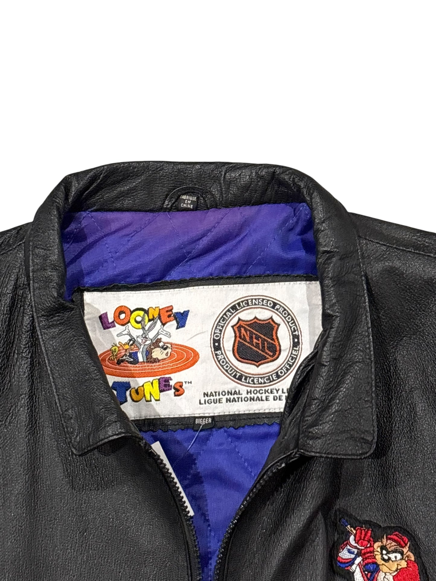 Vintage 90's Looney Tunes Tasmanian Devil "Montreal Canadiens" Leather Jacket