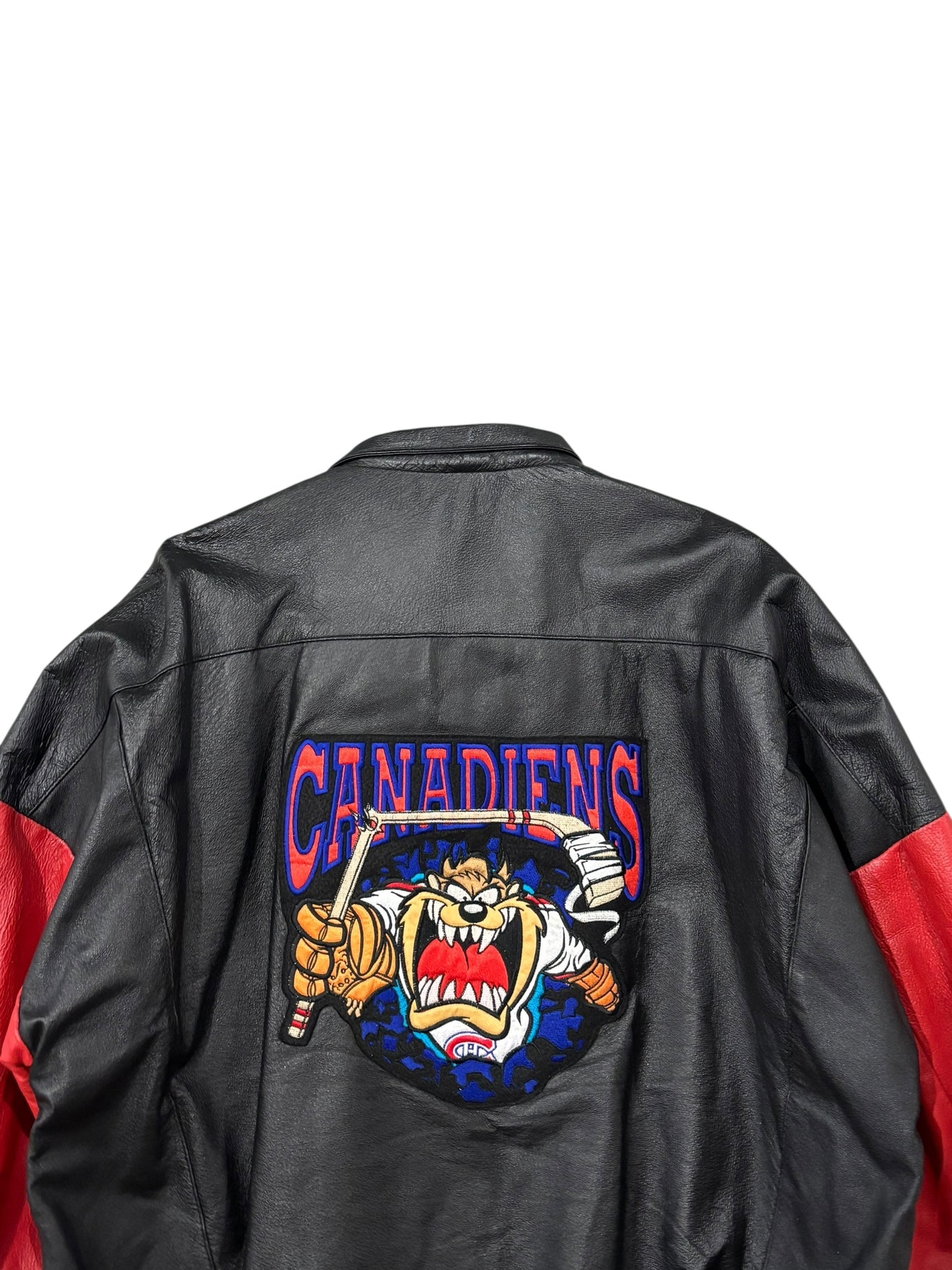 Vintage 90's Looney Tunes Tasmanian Devil "Montreal Canadiens" Leather Jacket