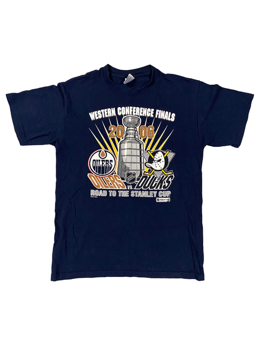 Vintage Y2k Oilers Vs Ducks "Western Conference Finals" Tee Blue