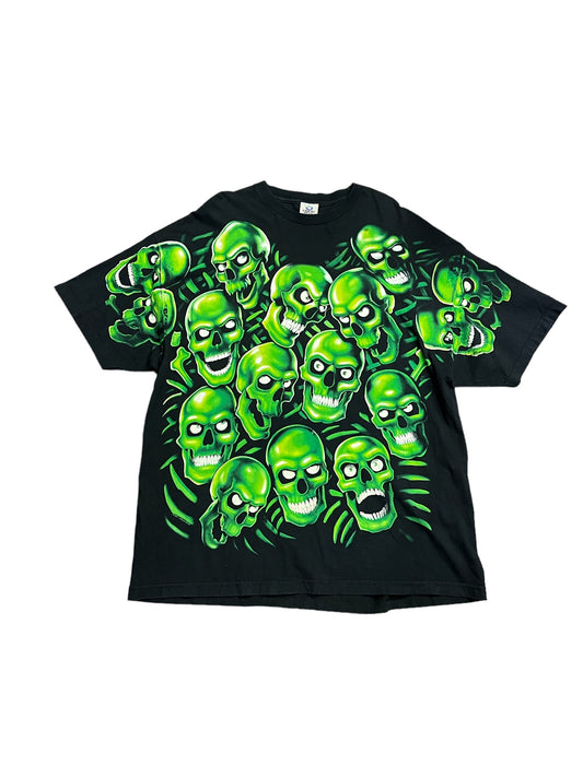 Vintage Liquid Blue Green Skull All Over Print Tee